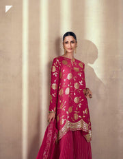 Red sequins short top with palazzo and dupatta