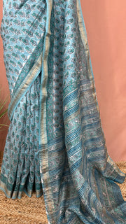 Handblock printed Maheswari cotton silk saree