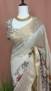 Banarsi tissue saree with kamalkari patch work, with contrast blouse