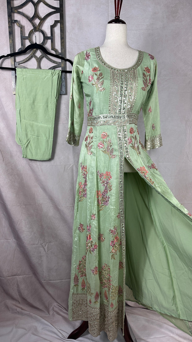 Light green long top with palazzo