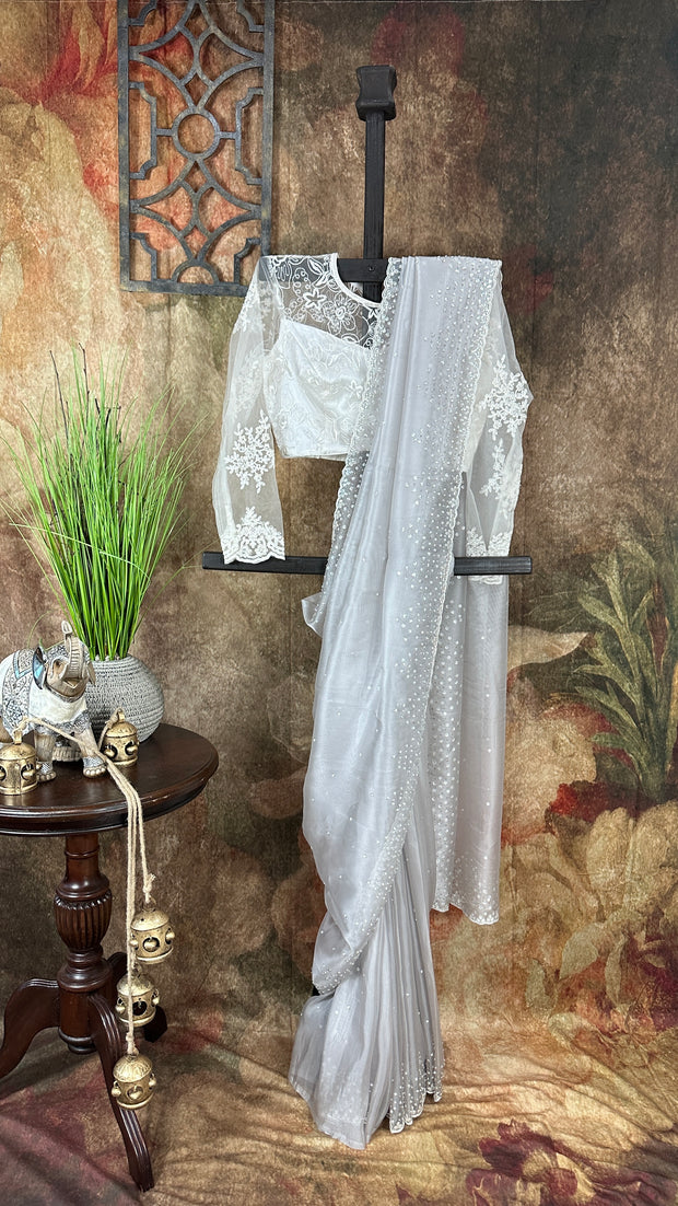 Light grey designer saree