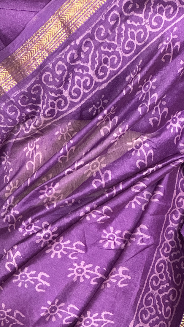 Handblock printed Maheswari cotton silk saree with stitched designer blouse