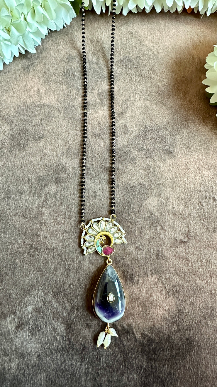 Black bead magalsutra with kemp stone pendant