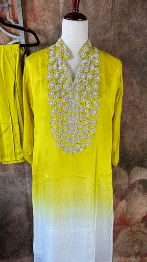 Yellow and white chiffon top with bottom