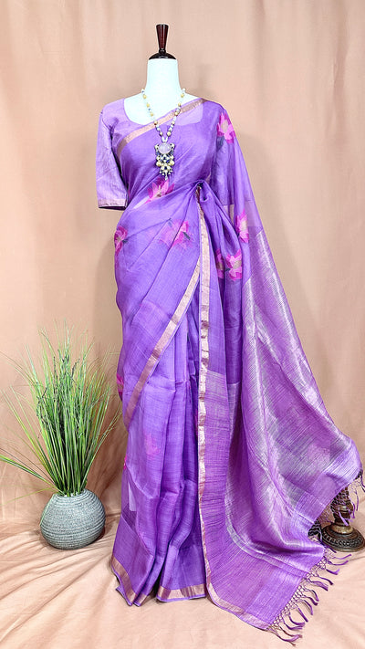 Pure muslin silk saree with jamdani waeve and stitched blouse