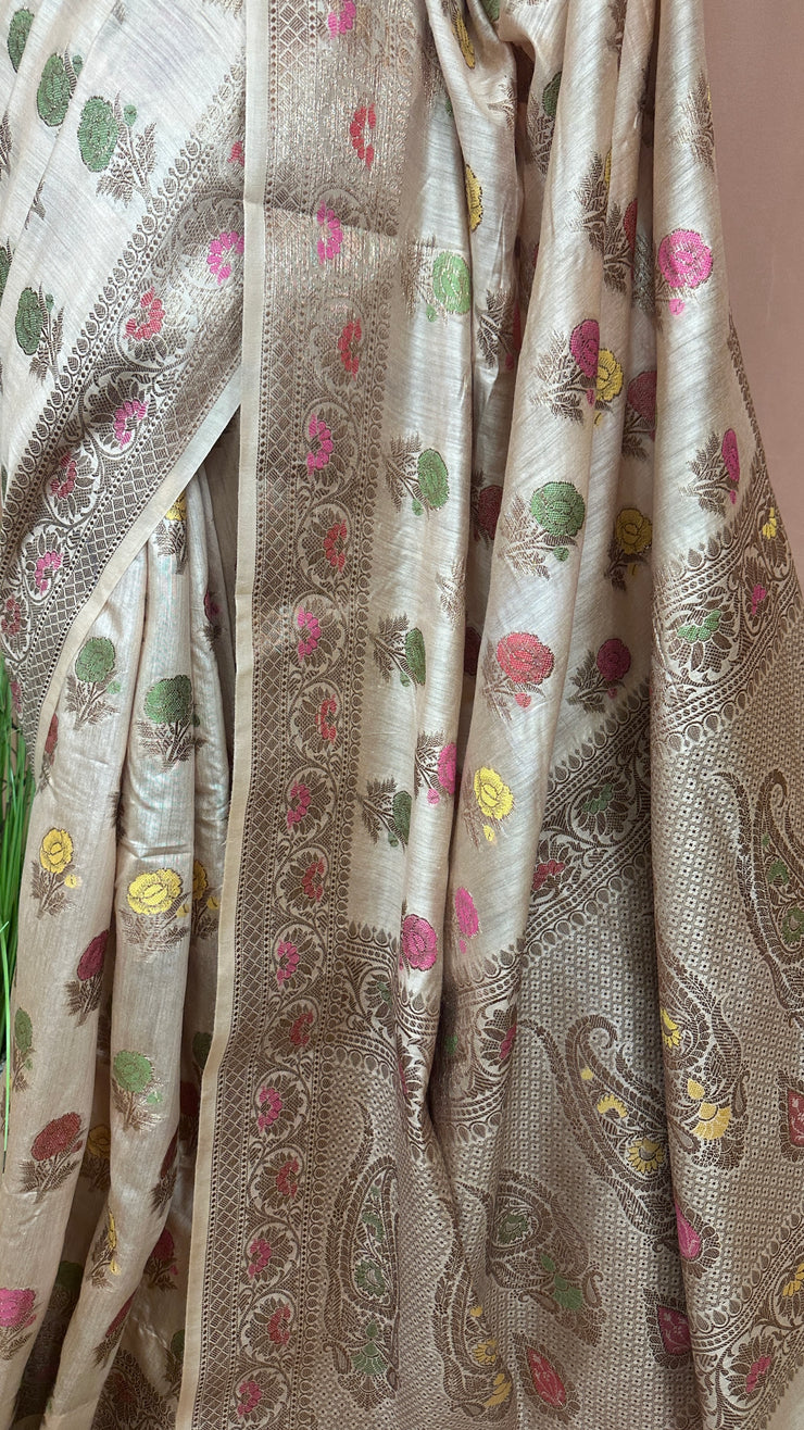 Pure munga silk saree with banarsi weave, stitched blouse