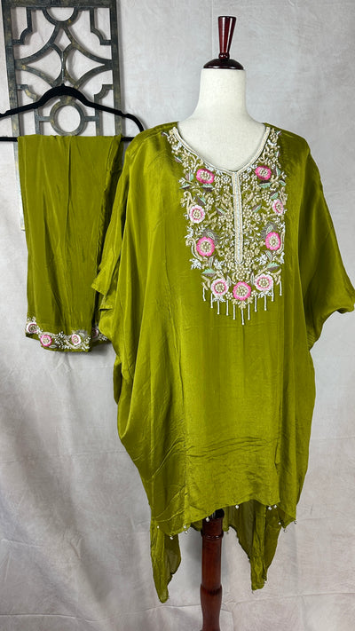 Green kaftan with palazzo