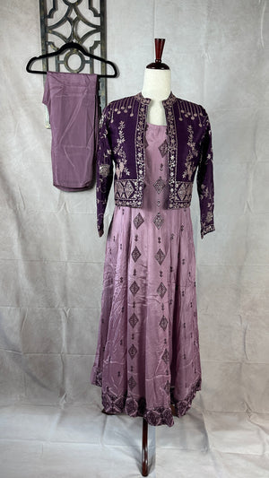 Lilac anarkali with purple jacket