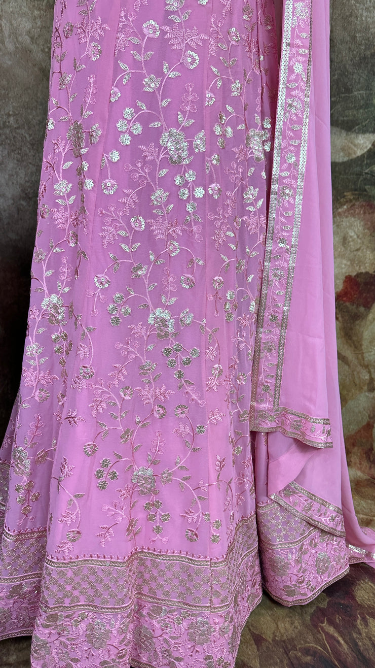 Lotus pink chikankari lehenga with sequins work