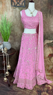 Lotus pink chikankari lehenga with sequins work