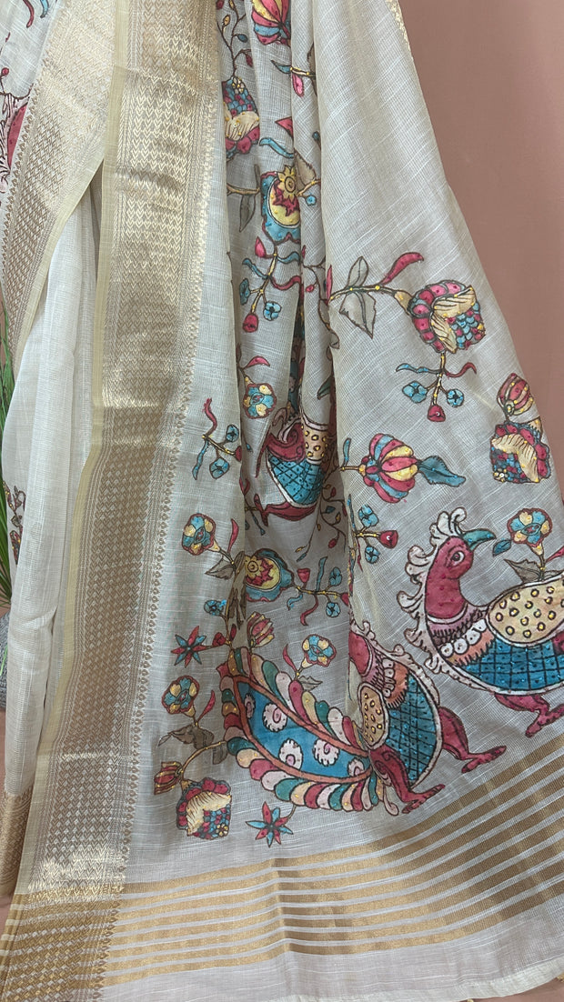 Banarsi tissue saree with kamalkari patch work, with contrast blouse