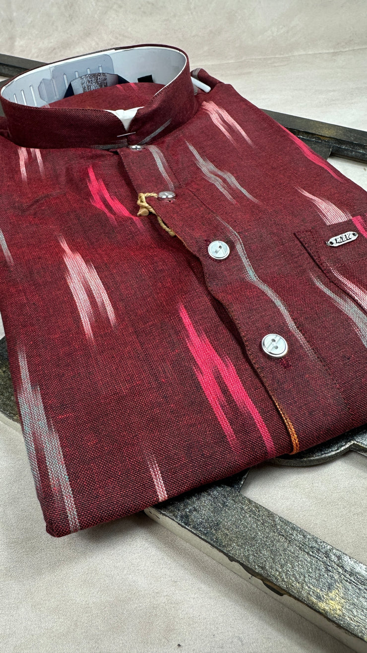 Maroon ikkat cotton short kurta