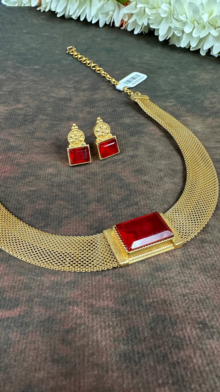 Necklace with maroon stone with stud