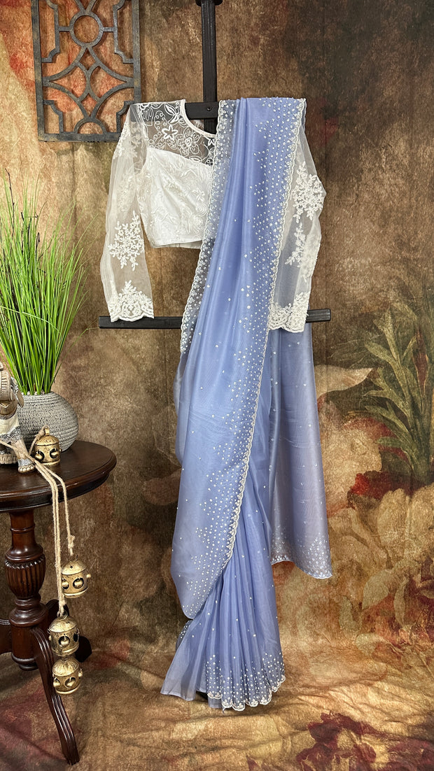 Pastel blue designer saree