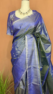 Handloom pure silk Purple and lilac color tissue kanchivaram saree with stitched blouse