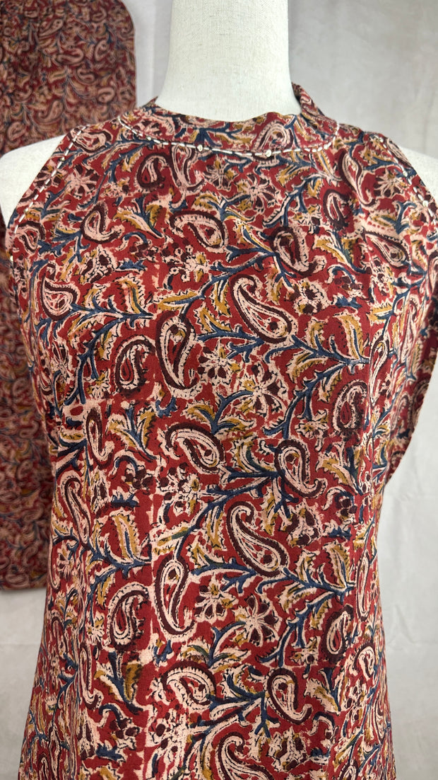 Kalamkari kurti with halterneck and bottom