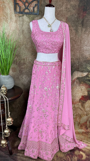 Lotus pink chikankari lehenga with sequins work