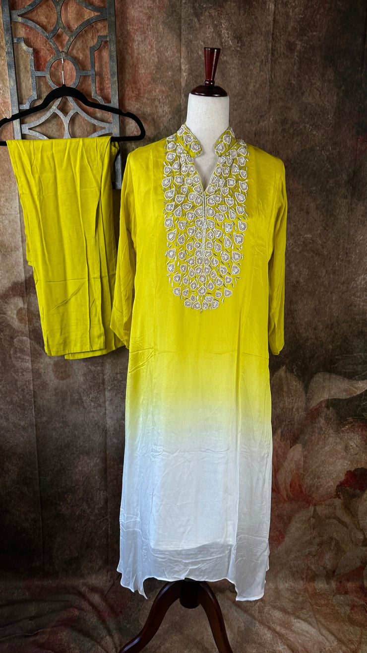 Yellow and white chiffon top with bottom