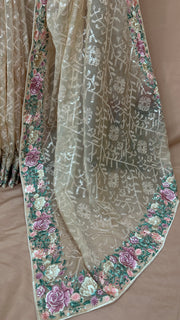 Peach soft organza saree with sequins and embroidery, with stitched blouse