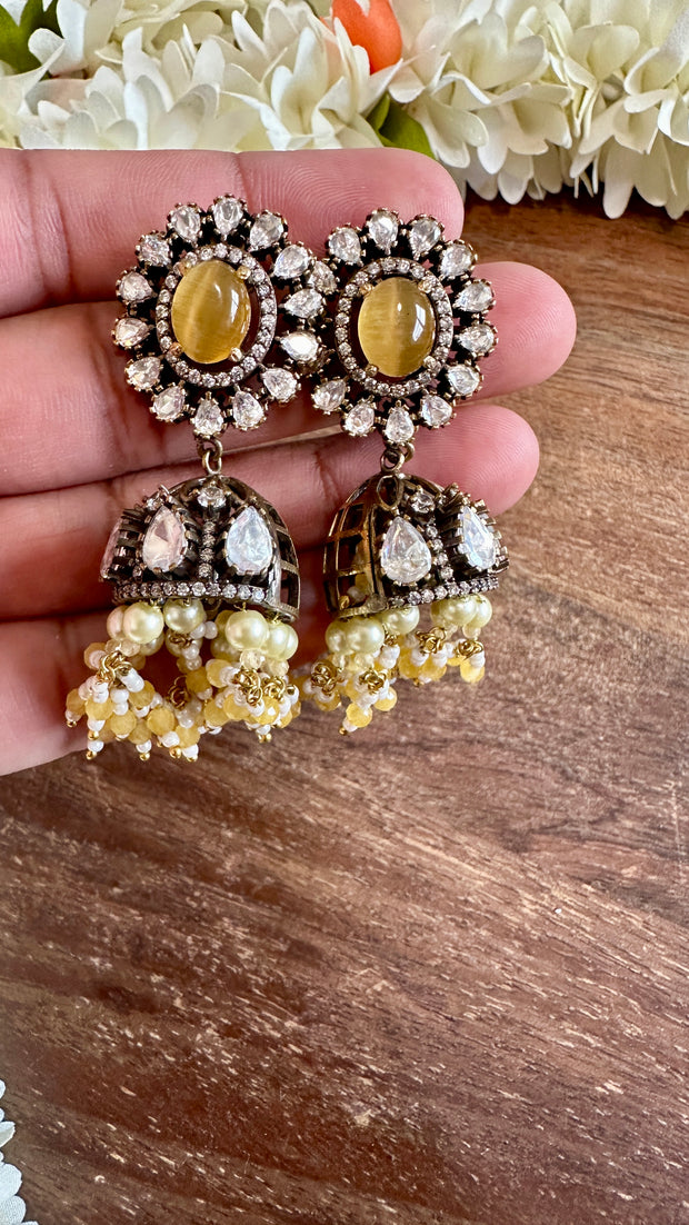 Victorian finish jhumka with yellow stone