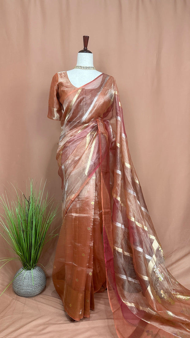 Rangkat pure organza tissue silk saree with stitched blouse