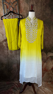 Yellow and white chiffon top with bottom