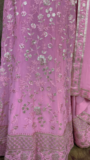 Lotus pink chikankari lehenga with sequins work