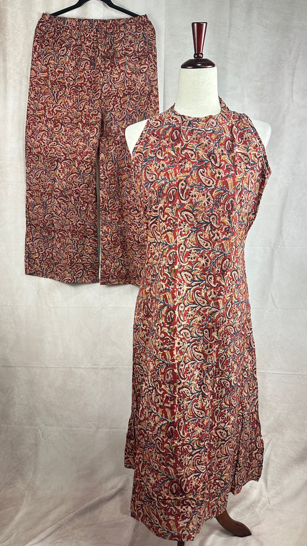 Kalamkari kurti with halterneck and bottom