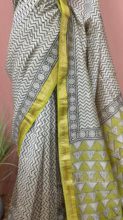 Handblock printed Maheswari cotton silk saree