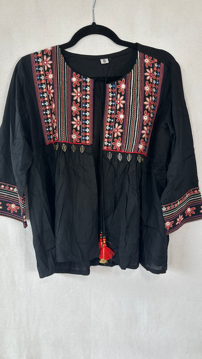 Black cotton jacket with embroidery