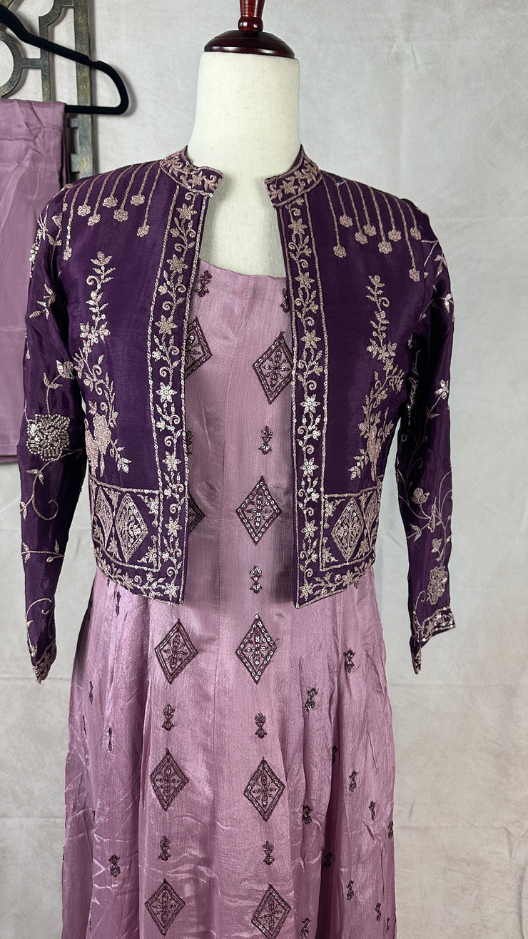 Lilac anarkali with purple jacket