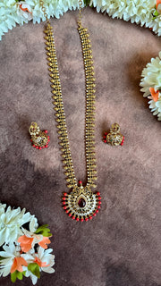 Long mango necklace with coral and jhumka