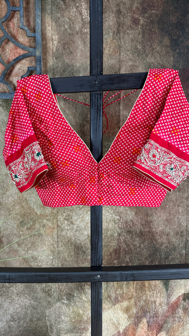 Red dola silk saree with zardosi hand work , with stitched blouse