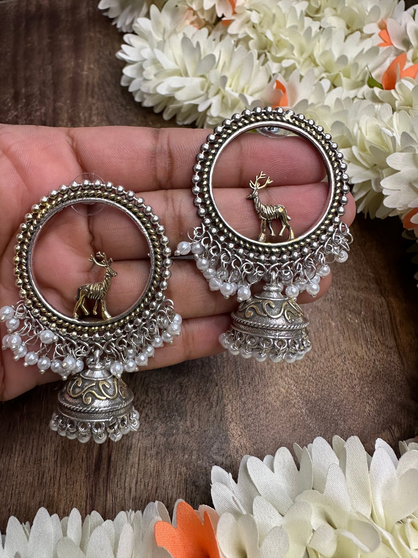 Hoop stud Jhumka in dual tone