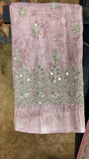 Pastel pink printed designer organza saree, with BP