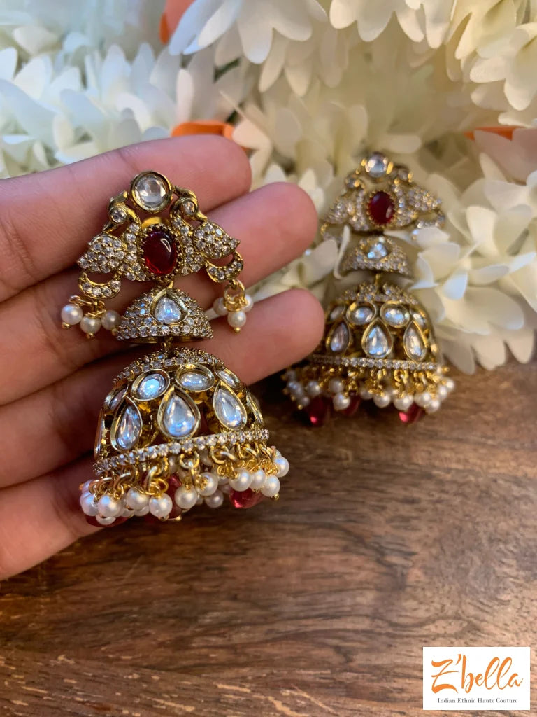 Hot Pink Kundan Jhumka Earrings Tikka Set – Amazel Designs