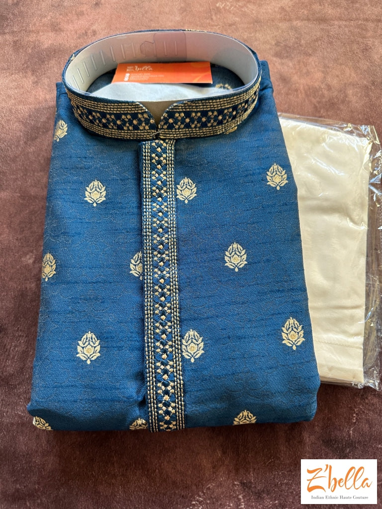 Blue Semi Silk Soft Kurta With Bottom Kurta