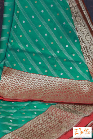 Green And Red Katan Designer Saree With Stitched Blouse Saree