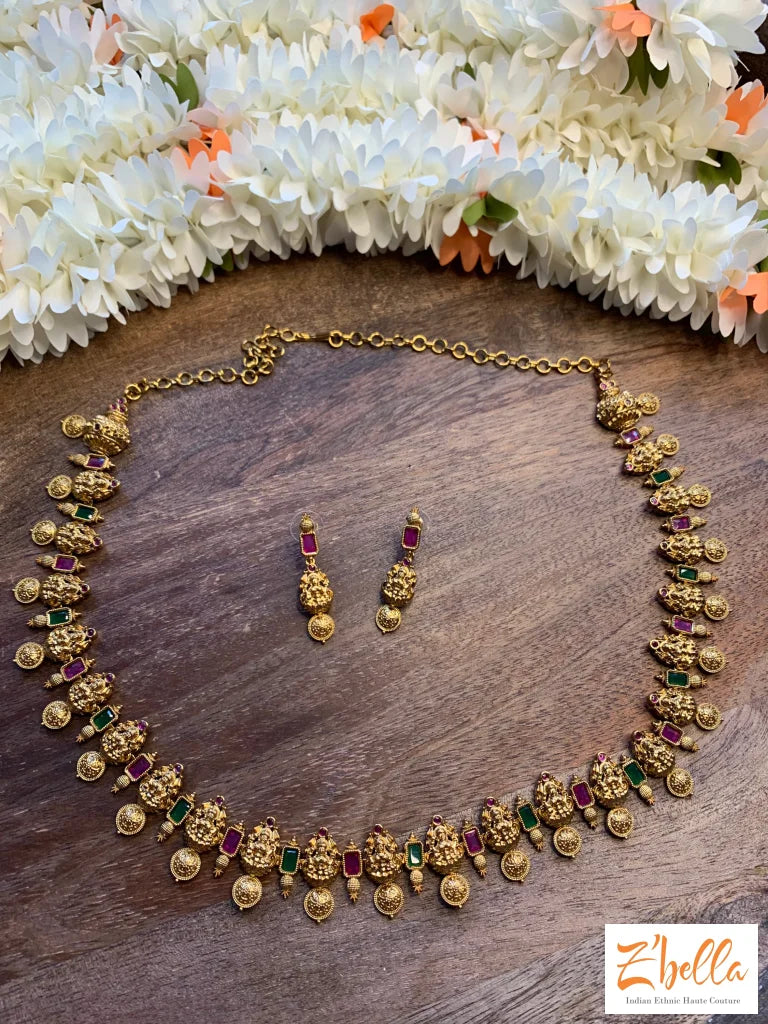 Green And Red Long Necklace With Earring Necklace