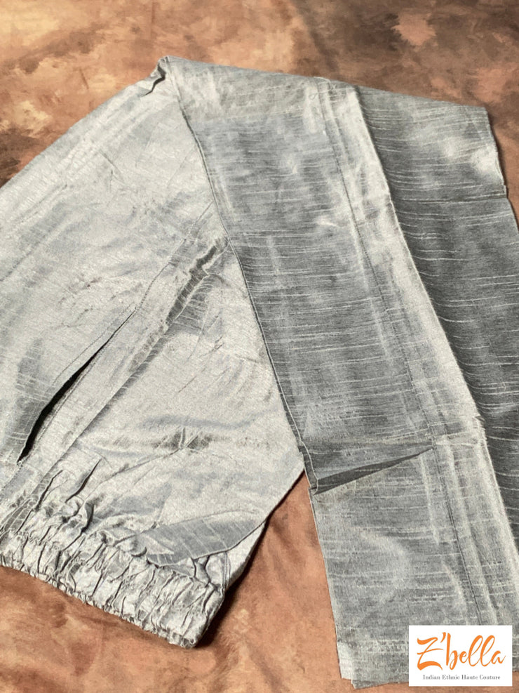 Grey Silk Kurta With Grey Pants Kurta Set