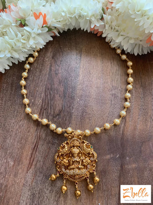 Lakshmi Pendent With Pearl Chain And Earrings Necklace