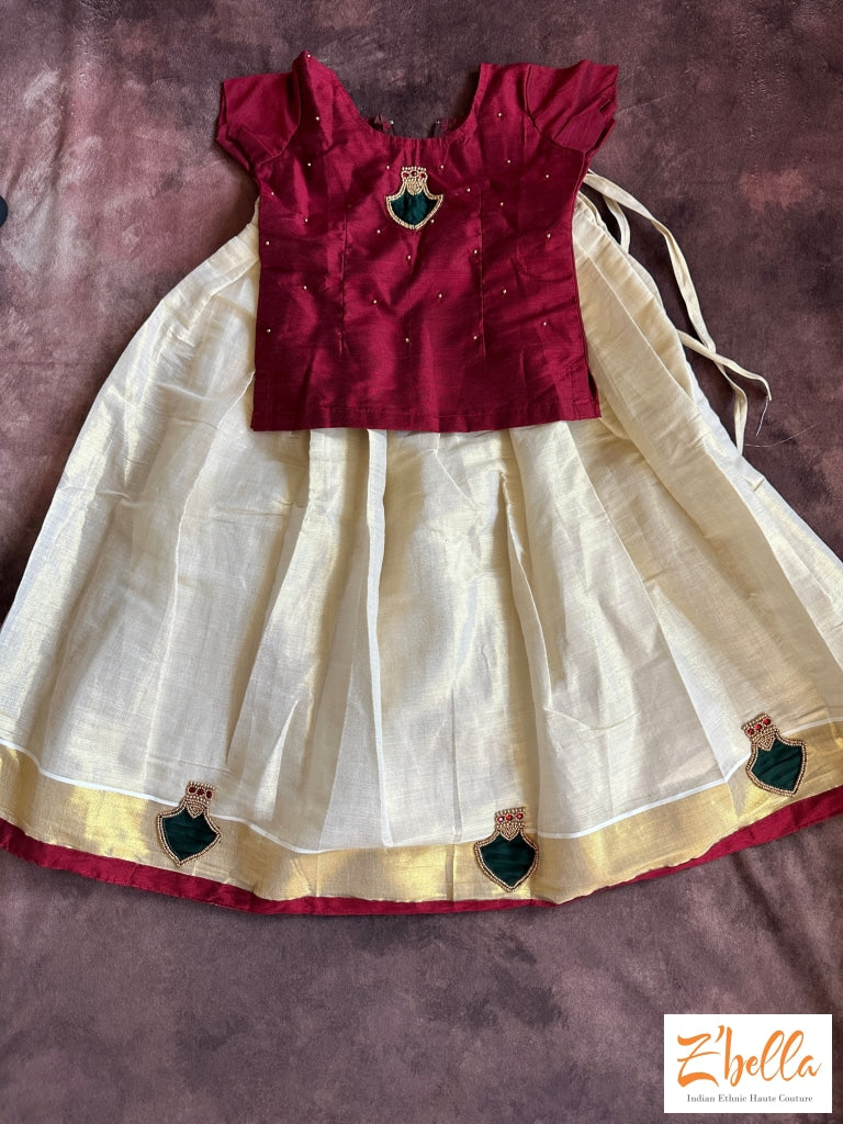 Maroon Palakka onam skirt set 2yr girl