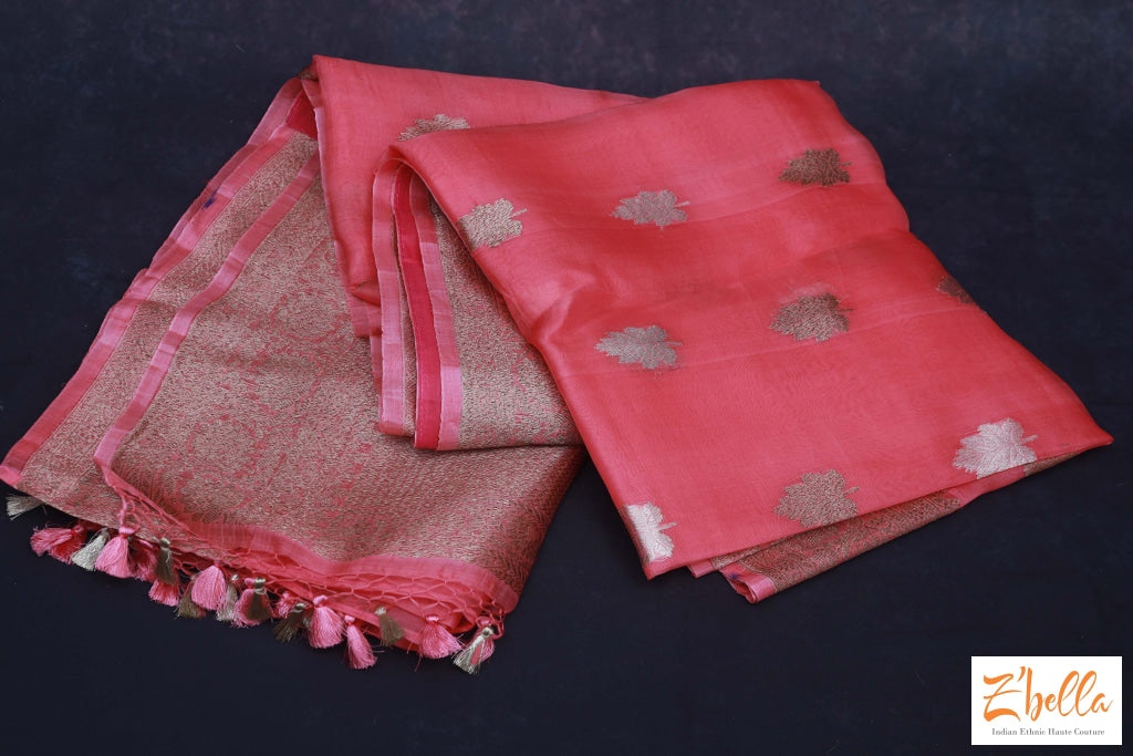 Pure Kora Banarsi Saree With Stitched Blouse Saree