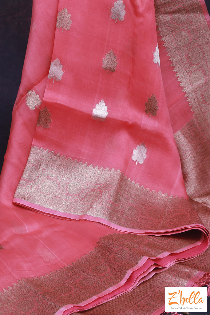 Pure Kora Banarsi Saree With Stitched Blouse Saree