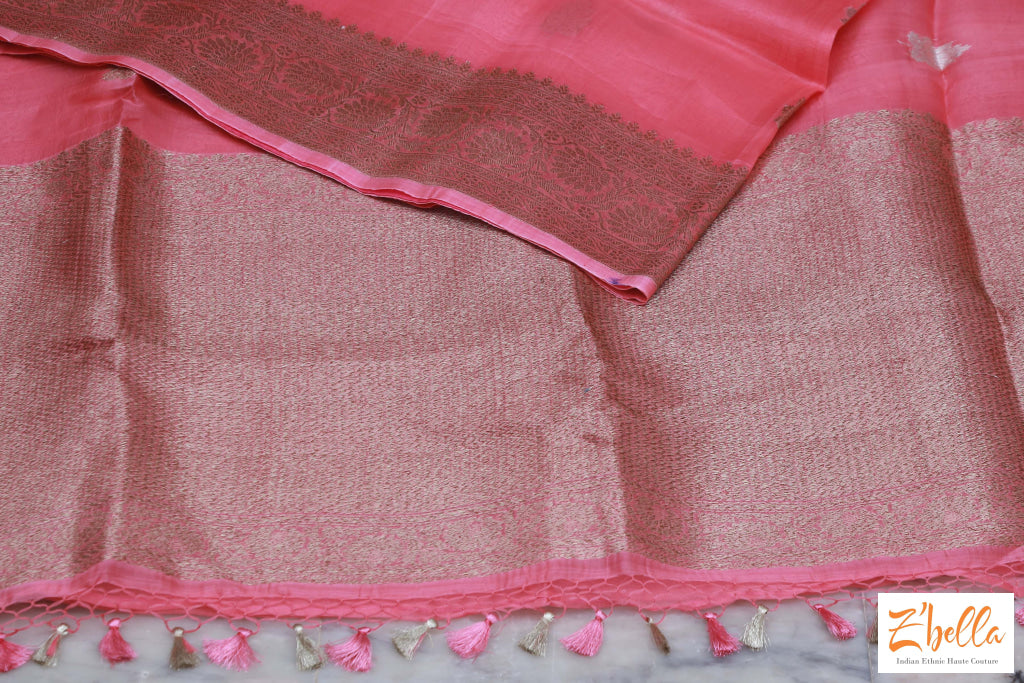 Pure Kora Banarsi Saree With Stitched Blouse Saree