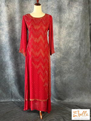 Reddish Maroon Color Long Dress With Stone Work Kurti